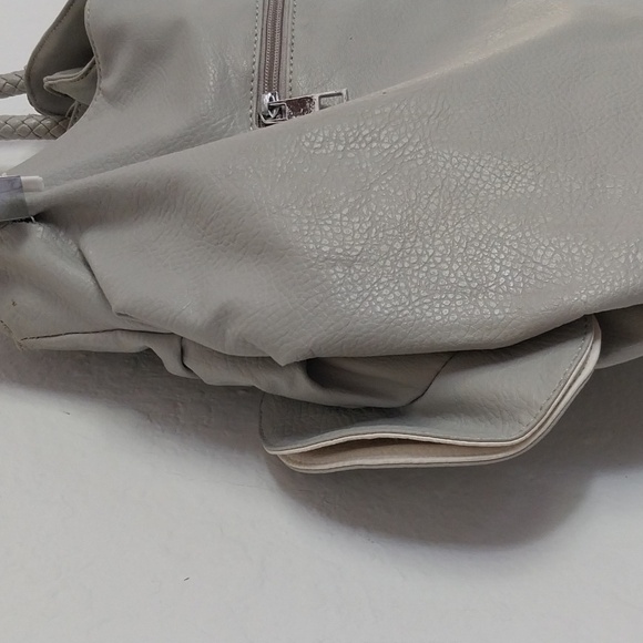 Gray White Petal Shoulder Tote Bag Braided, Leather Designer Inspired  NEW - Picture 5 of 10